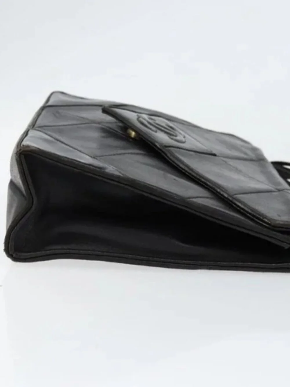 CHANEL Matelasse Shoulder Bag Lamb Skin Black Gold CC Auth BA8034